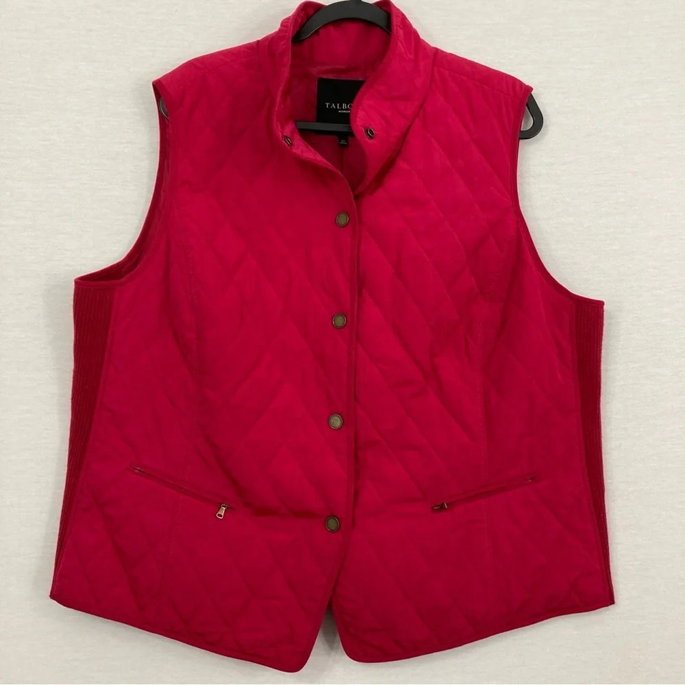 Talbots Pink Quilted Snap Button Sleeveless Puffer Vest 2X